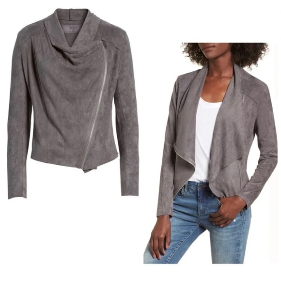 Blank NYC Motorcycle Jacket Faux Suede Drape Front Gray Medium - Picture 2 of 8